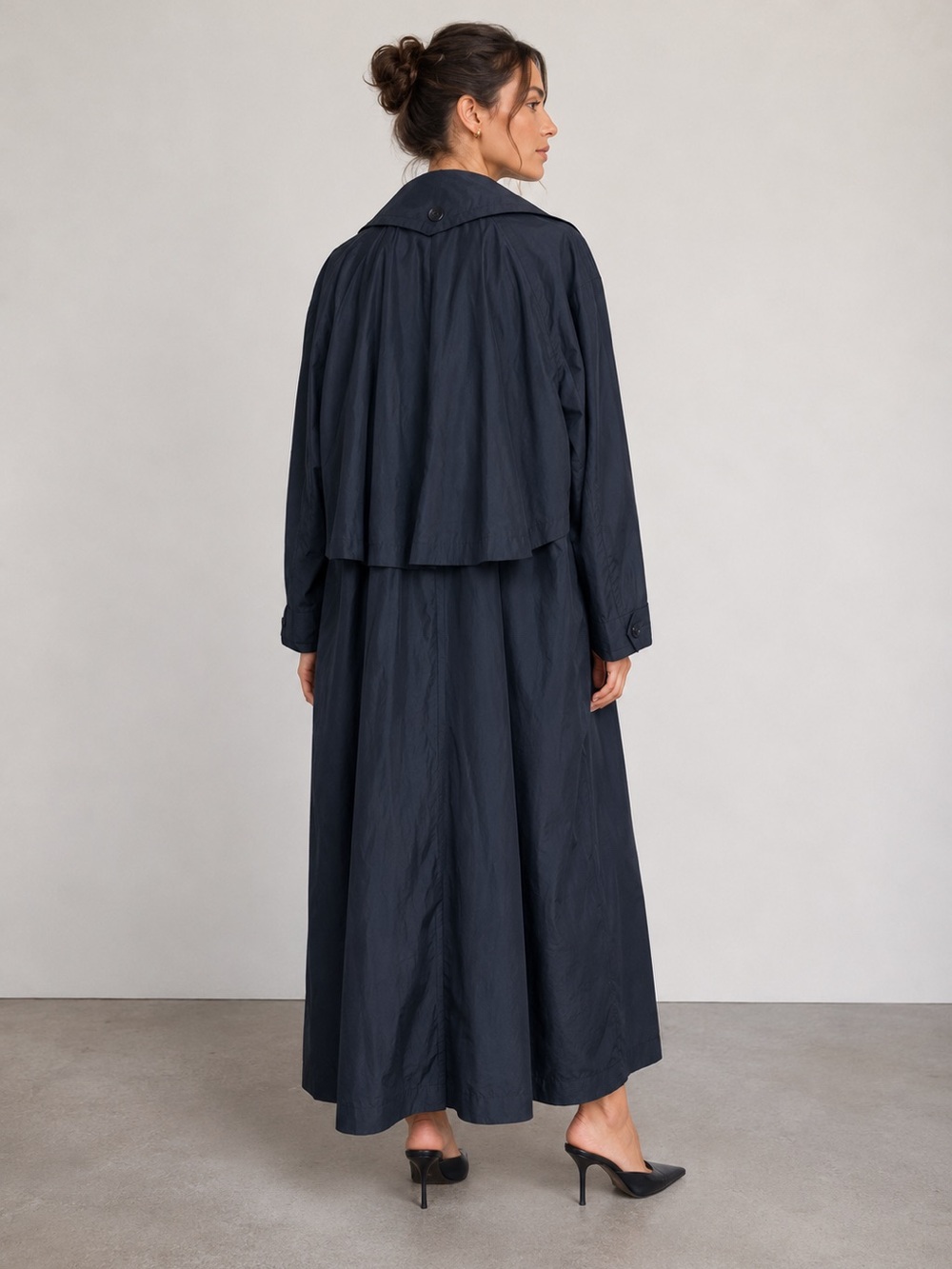 Auth New Fendi 360 Trench Coat oversized 42 IT Large L navy cotton flowy - Picture 2 of 9